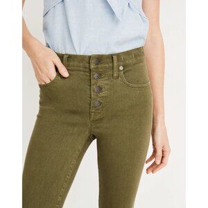 Madewell Jeans 26 Petite 9" Mid-Rise Skinny Green Garment Dyed Button Front Lode